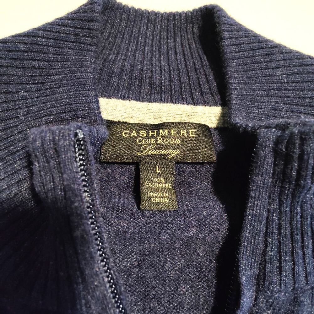 Cashmere Club Room Full Zip Sweater Navy Mock Neck Men's L - Picture 6 of 6